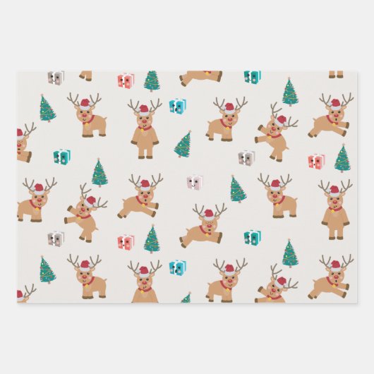 Kute kerstrenrendiertje inpakpapier vel (Voorkant 3)