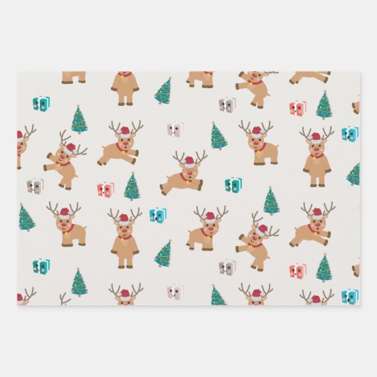 Kute kerstrenrendiertje inpakpapier vel (Voorkant 2)