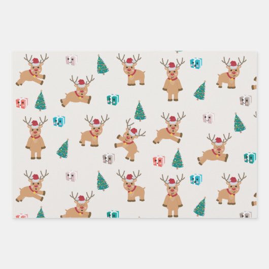 Kute kerstrenrendiertje inpakpapier vel (Voorkant)