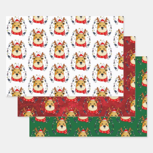 Kute kerstrenrendiertje inpakpapier vel (Set)