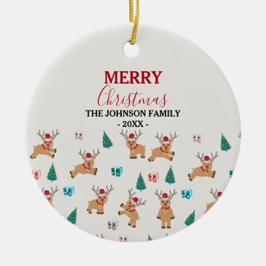 Kute kerstrenrendiertje keramisch ornament (Voorkant)