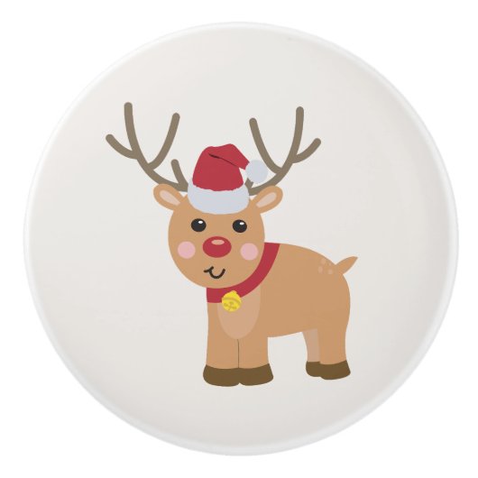 Kute kerstrenrendiertje keramische knop (Voorkant)