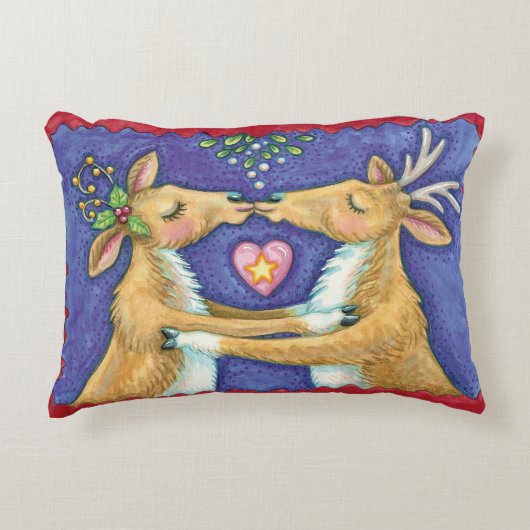 Kute kerstrenrendiertje, Romantic Kiss w Mistletoe Accent Kussen (Voorkant)