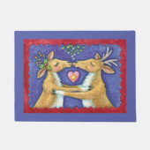 Kute kerstrenrendiertje, Romantic Kiss w Mistletoe Deurmat (Voorkant)