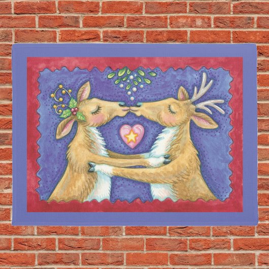 Kute kerstrenrendiertje, Romantic Kiss w Mistletoe Deurmat