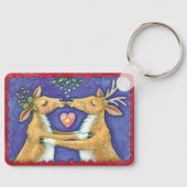 Kute kerstrenrendiertje, Romantic Kiss w Mistletoe Sleutelhanger (Voorkant)