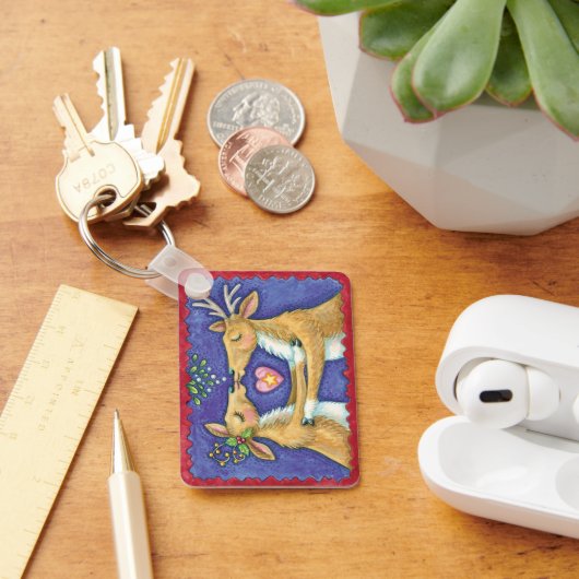 Kute kerstrenrendiertje, Romantic Kiss w Mistletoe Sleutelhanger (Bureau)