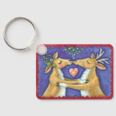 Kute kerstrenrendiertje, Romantic Kiss w Mistletoe Sleutelhanger (Achterkant)