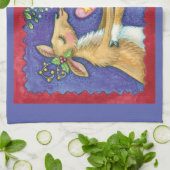 Kute kerstrenrendiertje, Romantic Kiss w Mistletoe Theedoek (Gevouwen)