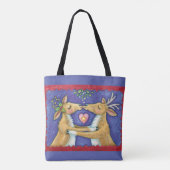 Kute kerstrenrendiertje, Romantic Kiss w Mistletoe Tote Bag (Achterkant)