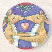 Kute kerstrenrendiertje, Romantic Kiss w Mistletoe Zandsteen Onderzetter (Voorkant)