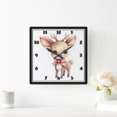 Kute kerstrenrendiertje vierkante klok (Huis)