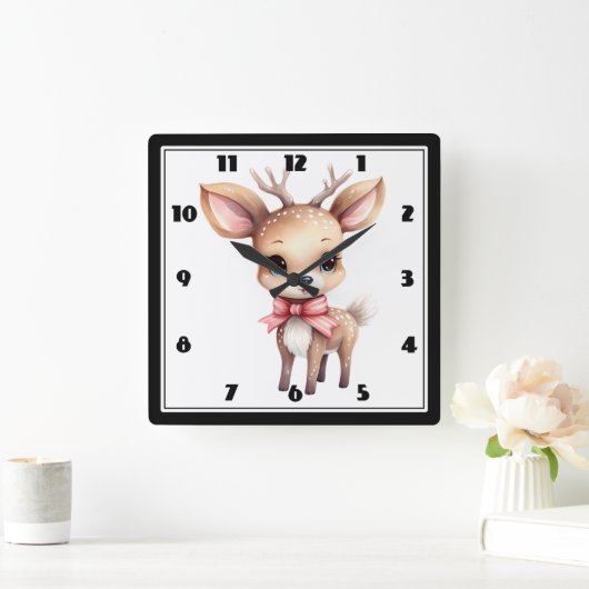 Kute kerstrenrendiertje vierkante klok (Huis)