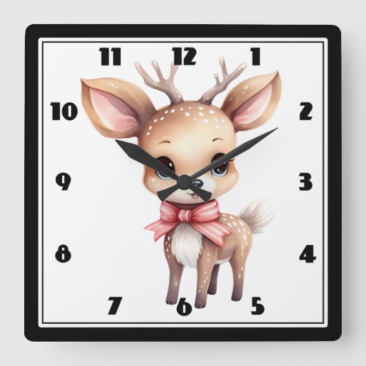 Kute kerstrenrendiertje vierkante klok (Voorkant)