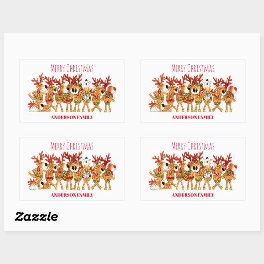 Kute kerstrenrenrendiertje die zingt rechthoekige sticker (Vel)