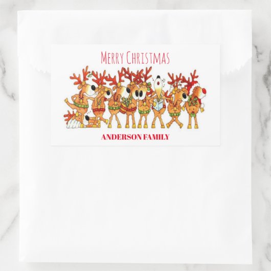 Kute kerstrenrenrendiertje die zingt rechthoekige sticker (Tas)