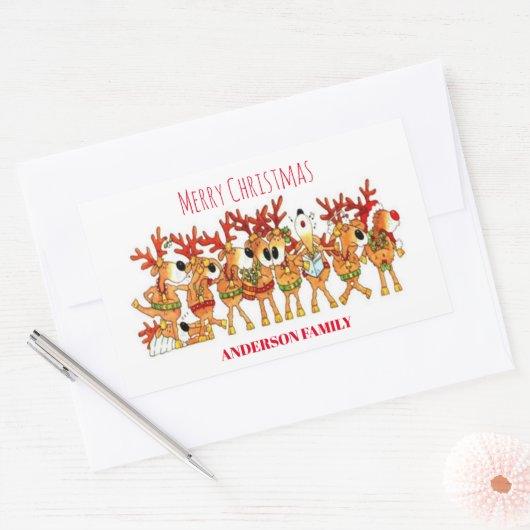 Kute kerstrenrenrendiertje die zingt rechthoekige sticker (Envelop)