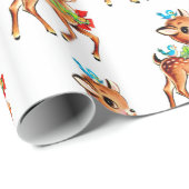 Kute kerstrenrenrendiertje  Retro Sweet Cadeaupapier (Rol Hoek)
