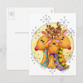 Kute kerstrenrenrendiertjes met sterren feestdagenkaart (Voorkant / Achterkant)