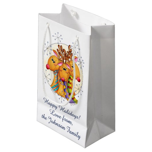 Kute kerstrenrenrendiertjes met sterren klein cadeauzakje (Voorkant Gekanteld)