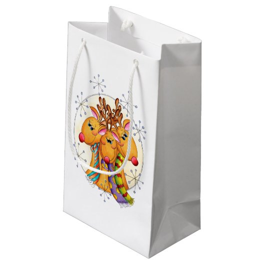 Kute kerstrenrenrendiertjes met sterren klein cadeauzakje (Achterkant Gekanteld)