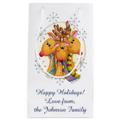 Kute kerstrenrenrendiertjes met sterren klein cadeauzakje (Voorkant)