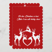Kute kerstrenrenrendierwitskerstkerstmankerrood feestdagenkaart (Voorkant / Achterkant)