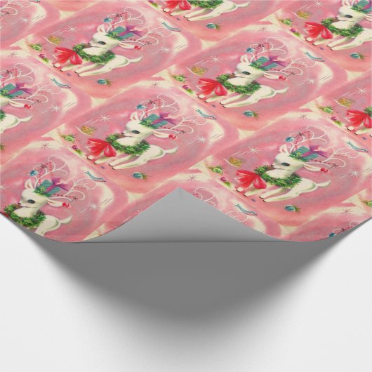 Kute kerstretro  Deer Pink Cadeaupapier (Hoek)