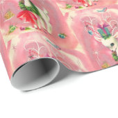 Kute kerstretro  Deer Pink Cadeaupapier (Rol Hoek)