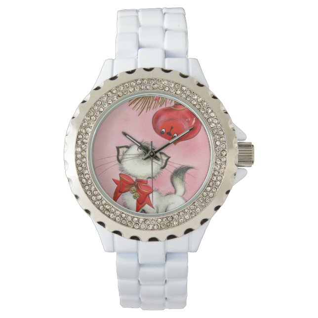 Kute kerstretro  keukenblad roze horloge (Voorkant)