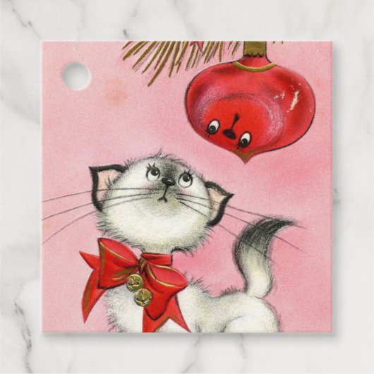 Kute kerstretro  keukenrootje roze bedankjes labels (Voorkant)