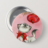 Kute kerstretro  keukenrootje roze ronde button 7,6 cm (Voorkant /achterkant)