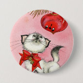 Kute kerstretro  keukenrootje roze ronde button 7,6 cm (Voorkant)