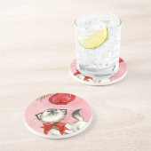 Kute kerstretro  keukenrootje roze zandsteen onderzetter (Zijkant)