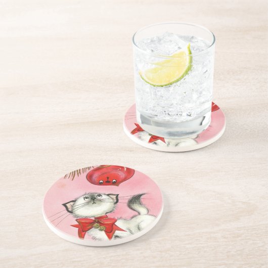 Kute kerstretro  keukenrootje roze zandsteen onderzetter (Zijkant)