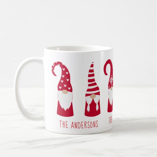 Kute kerstrode gnomen, gepersonaliseerd koffiemok (Links)