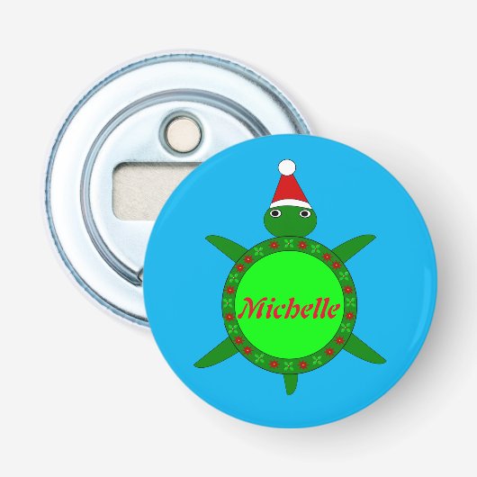 Kute kerstschildpad met Flowery Shell Custom Button Flesopener (Voorkant)