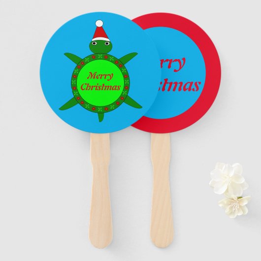 Kute kerstschildpad met Flowery Shell Custom Handwaaier (Voorkant en achterkant)