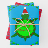 Kute kerstschildpad met Flowery Shell Custom Inpakpapier Vel (In situ)