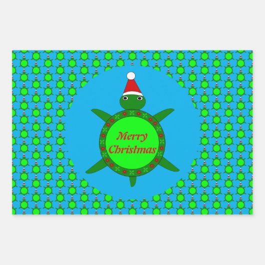 Kute kerstschildpad met Flowery Shell Custom Inpakpapier Vel (Voorkant)