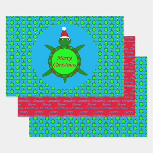 Kute kerstschildpad met Flowery Shell Custom Inpakpapier Vel (Set)