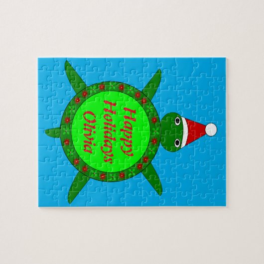 Kute kerstschildpad met Flowery Shell Custom Legpuzzel (Horizontaal)
