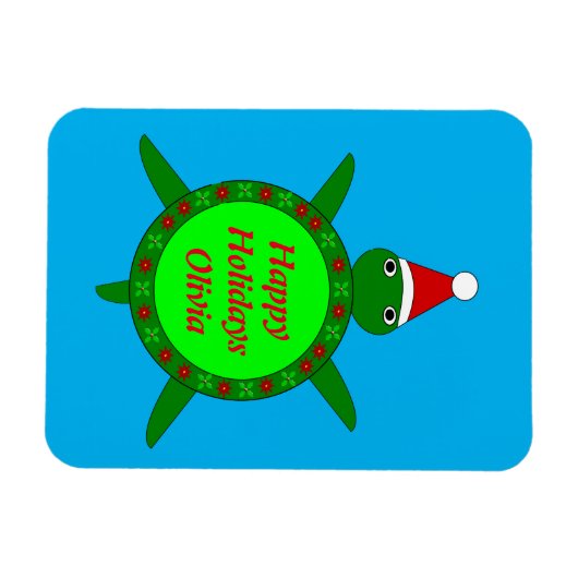 Kute kerstschildpad met Flowery Shell Custom Magneet (Horizontaal)