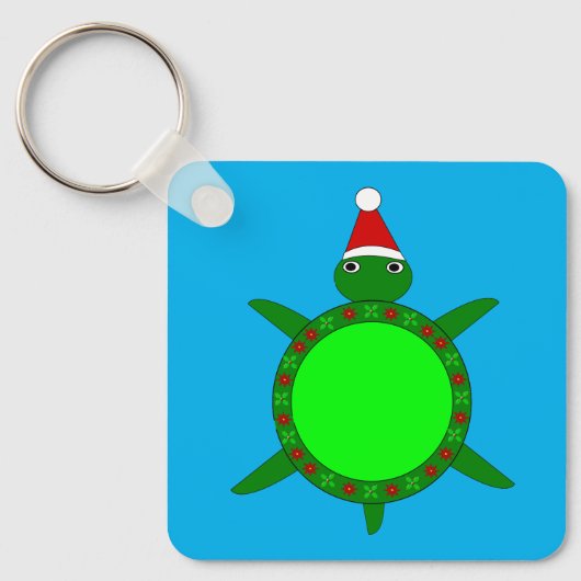 Kute kerstschildpad met Flowery Shell Custom Sleutelhanger (Voorkant)