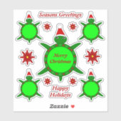Kute kerstschildpad met Flowery Shell Custom Sticker (Vel)