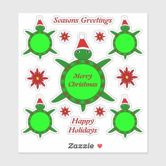 Kute kerstschildpad met Flowery Shell Custom Sticker (Vel)