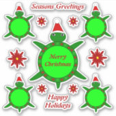Kute kerstschildpad met Flowery Shell Custom Sticker (Voorkant)