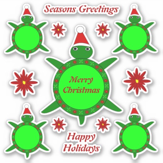 Kute kerstschildpad met Flowery Shell Custom Sticker (Voorkant)