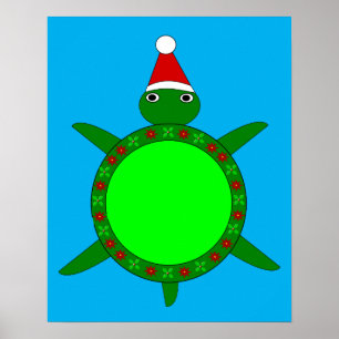 Kute kerstschildpad met Flowery Shell Poster
