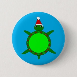 Kute kerstschildpad met Flowery Shell Ronde Button 5,7 Cm